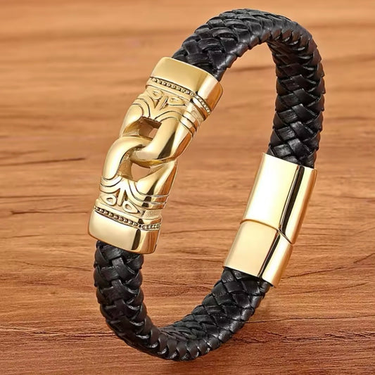 TYO Rvs Bedelarmband Gevlochten Lederen Handgemaakte Armband voor Mannen
