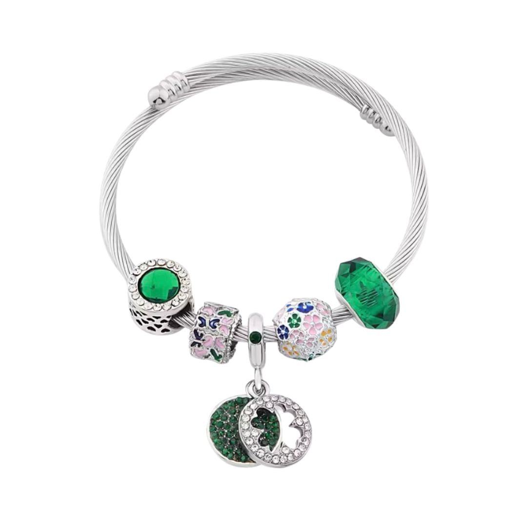 Verstelbare Hart Manchet Armband met Bloem Charm