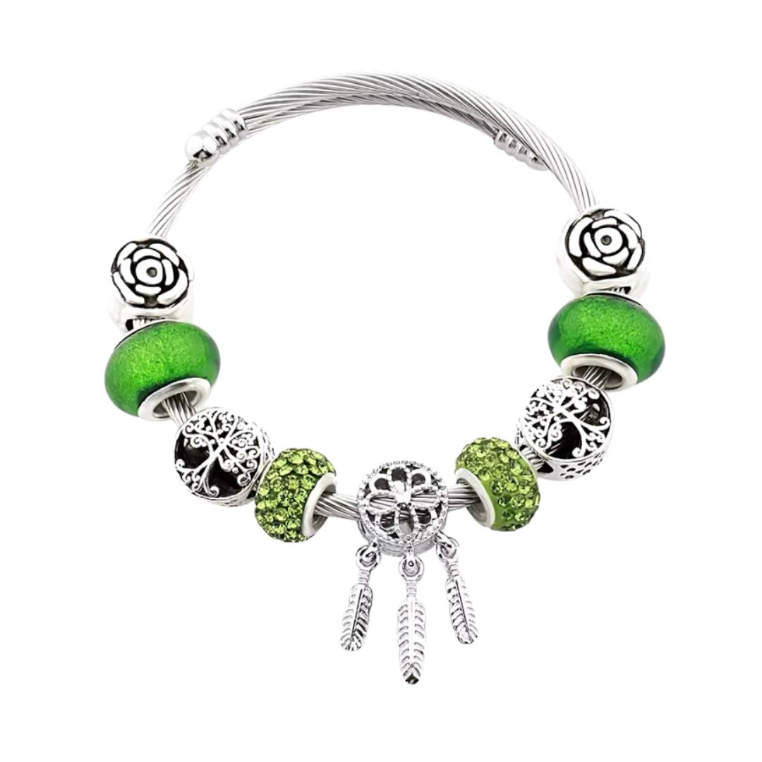 Verstelbare Hart Manchet Armband met Bloem Charm