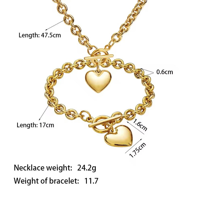 Punk Big Love Heart Ketting & Armband Set – Vintage Grunge Sieraden voor Vrouwen