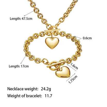 Punk Big Love Heart Ketting & Armband Set – Vintage Grunge Sieraden voor Vrouwen