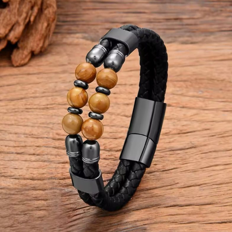 Geel Natuurlijke Kwarts Armband Unisex - Roestvrij Stalen Sluiting, Tijgeroog Kralen