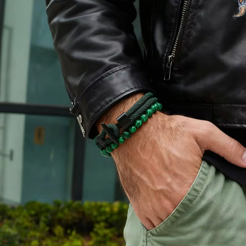 Mannen Armband Set - Nautische Wrap Touw met Tijger Ogen en Onyx