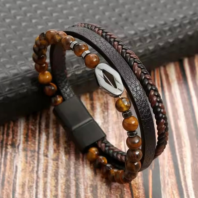 Lederen Herenarmband – Handgeweven Meerdere Lagen, Accessoire voor Stijlvolle Mannen
