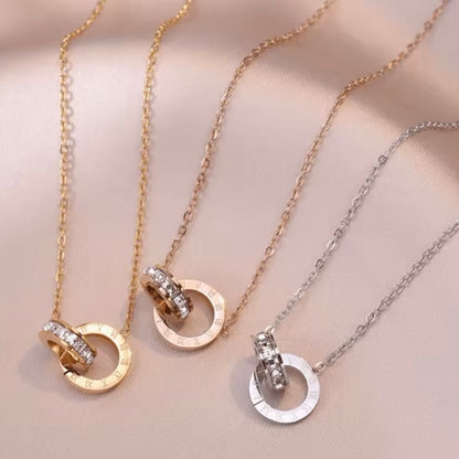 Chique Kristallen Cirkel Choker met Romeinse Cijfers – Luxe Gouden en Zilveren Rose Hanger Ketting voor Vrouwen