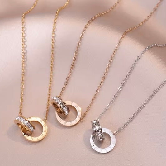 Chique Kristallen Cirkel Choker met Romeinse Cijfers – Luxe Gouden en Zilveren Rose Hanger Ketting voor Vrouwen