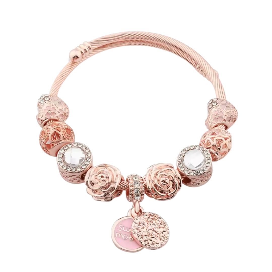 Verstelbare Hart Manchet Armband met Bloem Charm