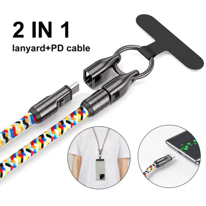 1.2M Crossbody Telefoonkoord met 240W Snellaadkabel – Universeel Type-C & Polsband