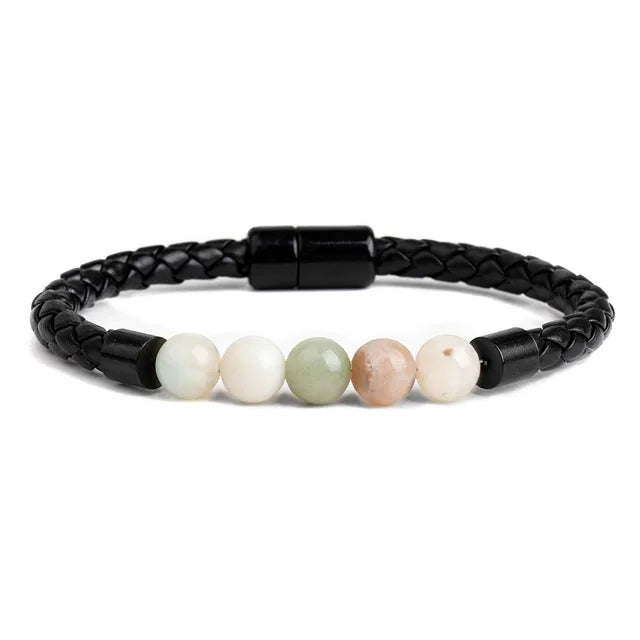 Ontspannende Tijgeroog Lederen Kralen Armband - Vulkaangesteente