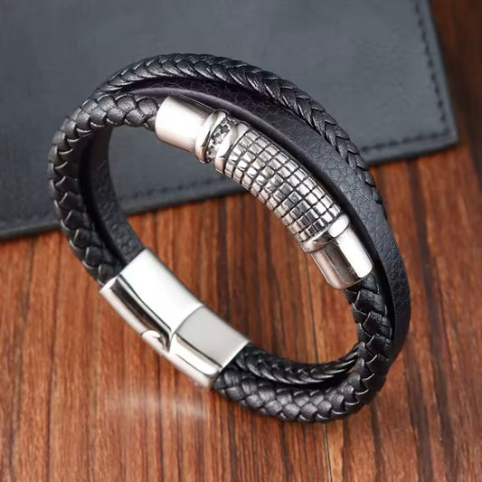 Nieuw binnen: AnchorSteel™ Roestvrijstalen Lederen Armband – 21 cm