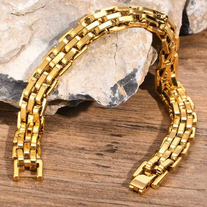 Dikke Mannelijke Horlogeband Schakelarmband – 11mm Roestvrij Staal, Handgemaakt