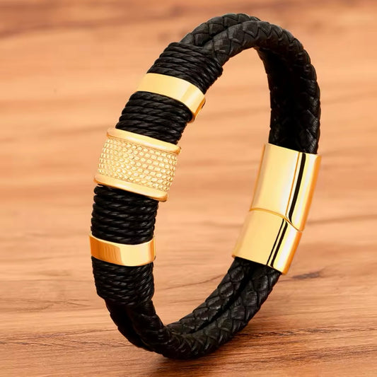 Charm Vintage Multilayer Gold Lederen Armband voor Mannen - Zakelijke Stijl en Formele Gelegenheden