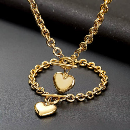 Punk Big Love Heart Ketting & Armband Set – Vintage Grunge Sieraden voor Vrouwen