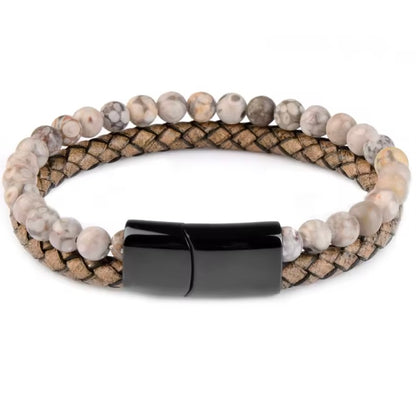 Comfortabele Handgemaakte Leren Herenarmband met Tijgeroog • 6 mm Gevlochten Leer