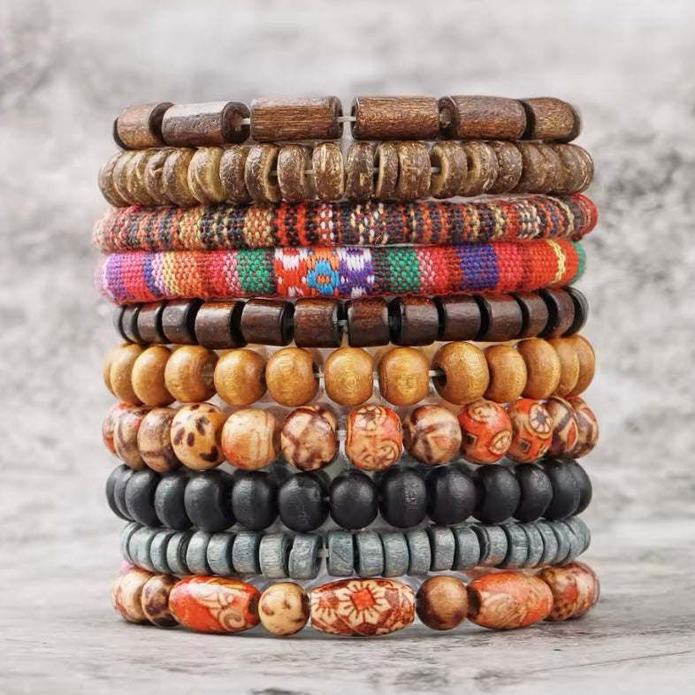 Afrikaanse etnische patroon Boheemse armbanden set, zigeunervrijheidssymbool, Nepalese surferarmbanden
