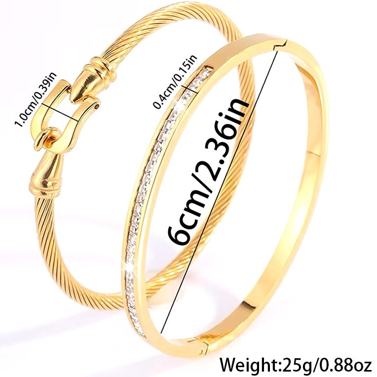 2 Stuks Retro Trendy Armbanden – Hoefijzerhaak en Simulatie Diamanten