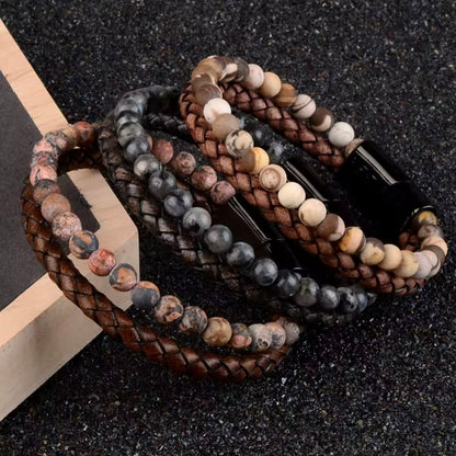 Comfortabele Handgemaakte Leren Herenarmband met Tijgeroog • 6 mm Gevlochten Leer