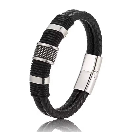Charm Vintage Multilayer ZwartLederen Armband voor Mannen - Zakelijke Stijl en Formele Gelegenheden
