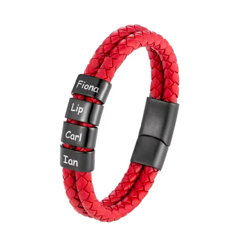 Personaliseerbare Familienaam Armband voor Mannen – Rood Gevlochten