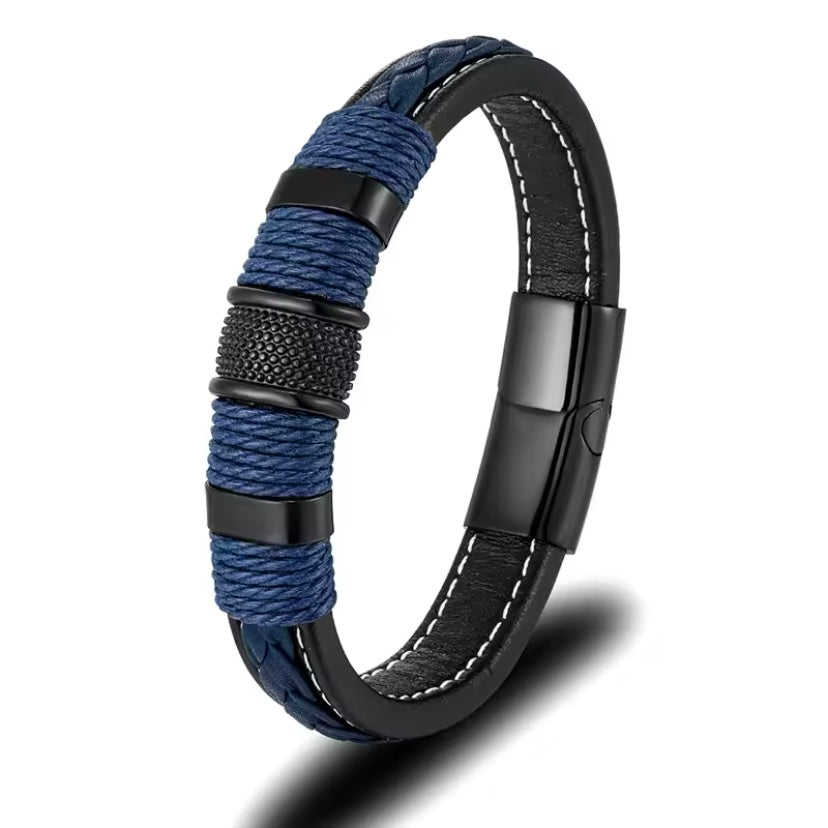 Stijlvolle Gevlochten Leren Armband voor Mannen – Blauw Leder