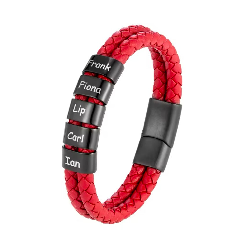 Personaliseerbare Familienaam Armband voor Mannen – Rood Gevlochten