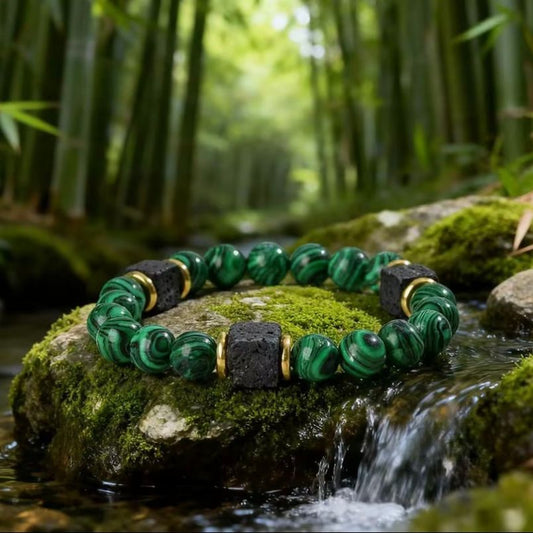 Peacock vulkanische stenen kralenarmband