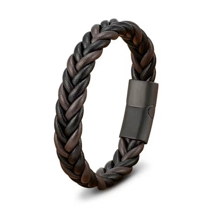 Klassieke herenarmband – gevlochten leer met roestvrijstalen details