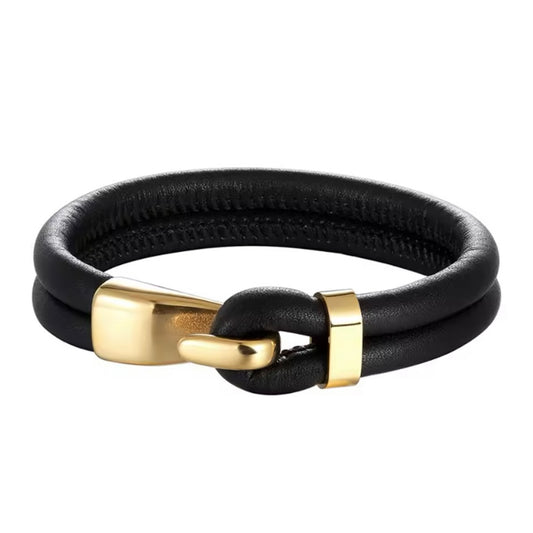 Stijlvolle Zwarte Multi-Layer Lederen Anker Armband voor Mannen – 2025 Mode & Luxe Geschenken (19-23 cm)