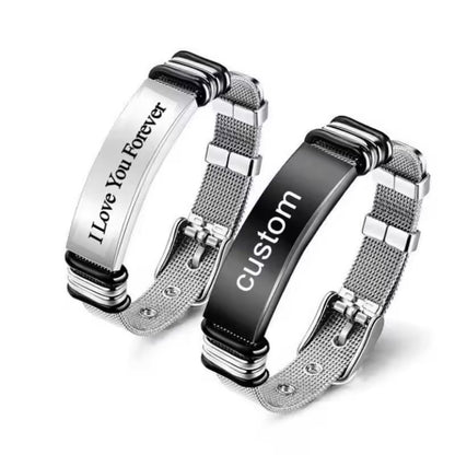 Perfecte herenarmband van titaniumstaal voor Vaderdag – Personaliseerbaar met familiefoto's een stijlvol cadeau
