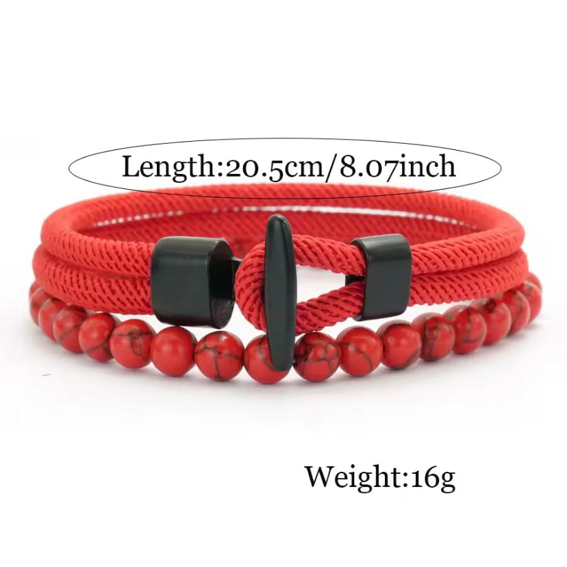 Mannen Armband Set - Nautische Wrap Touw met Tijger Ogen en Onyx