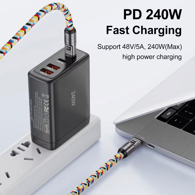 1.2M Crossbody Telefoonkoord met 240W Snellaadkabel – Universeel Type-C & Polsband