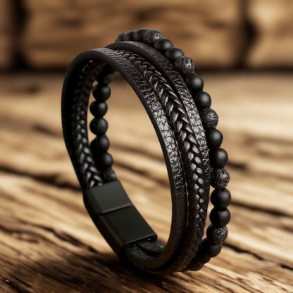 Tijgeroog Kralen & Lederen Armband – Multi-Layer Power Bracelet voor Mannen