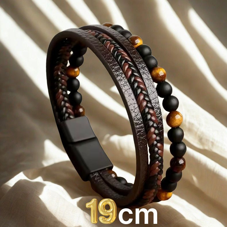 Tijgeroog Kralen & Lederen Armband – Multi-Layer